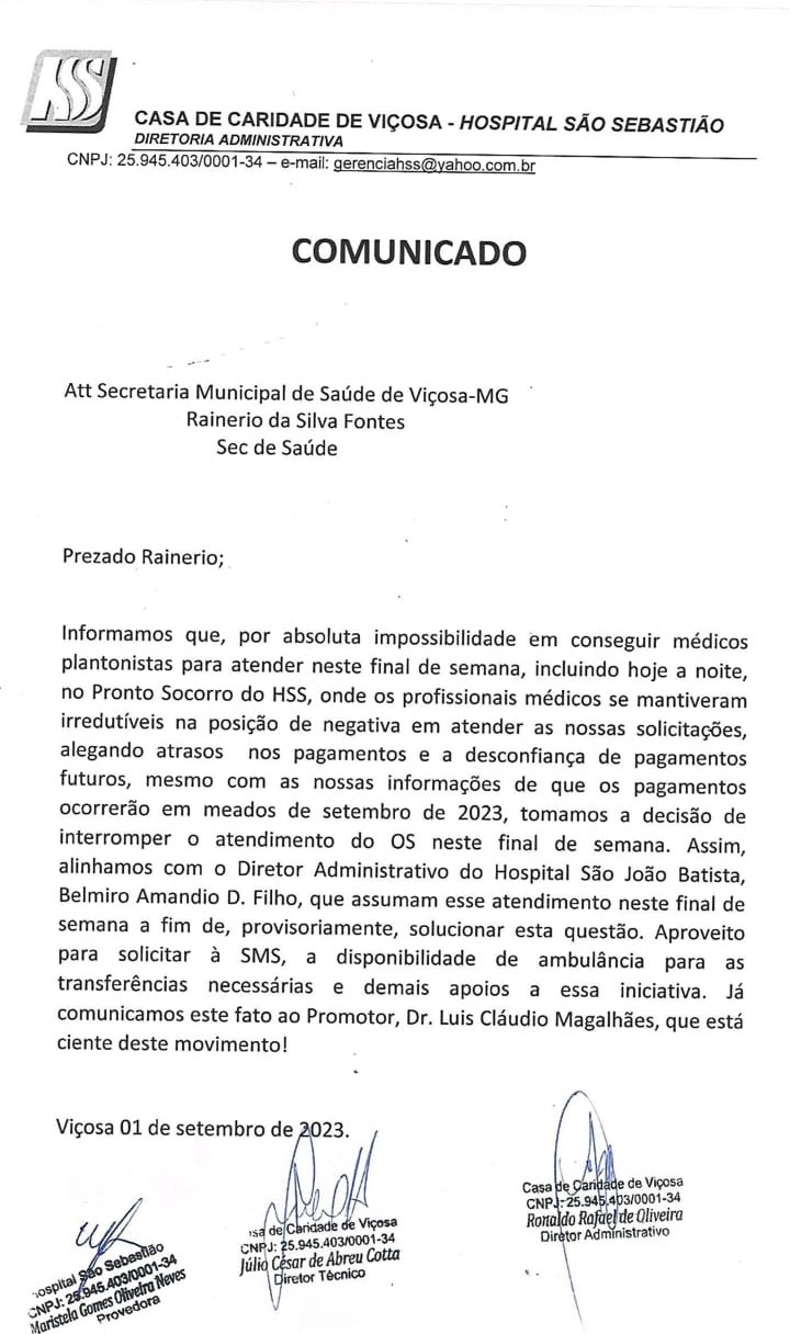 Saúde em crise: Pronto atendimento do HSS  fechado para esse final de semana