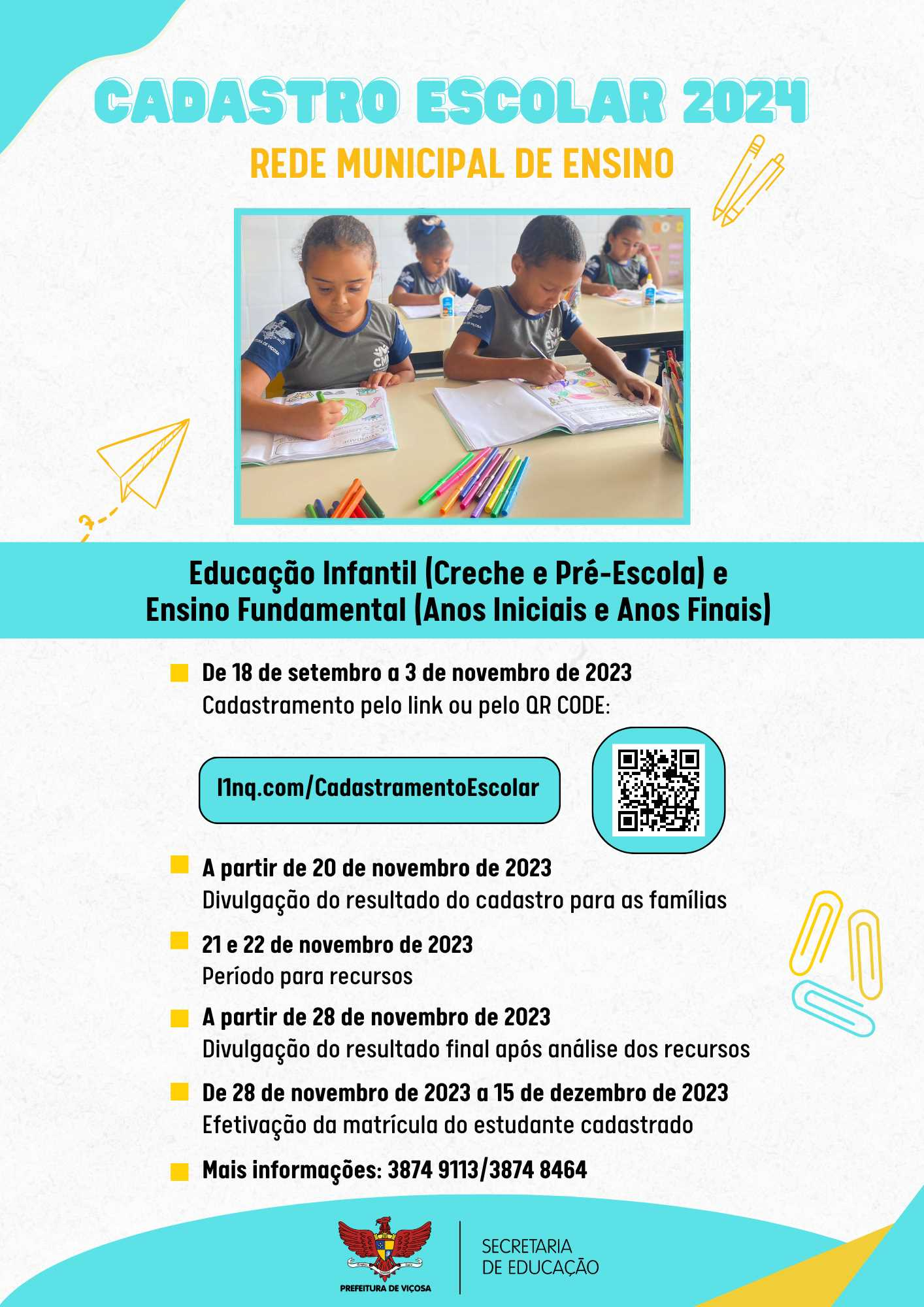 PMV inicia cadastramento escolar para 2024