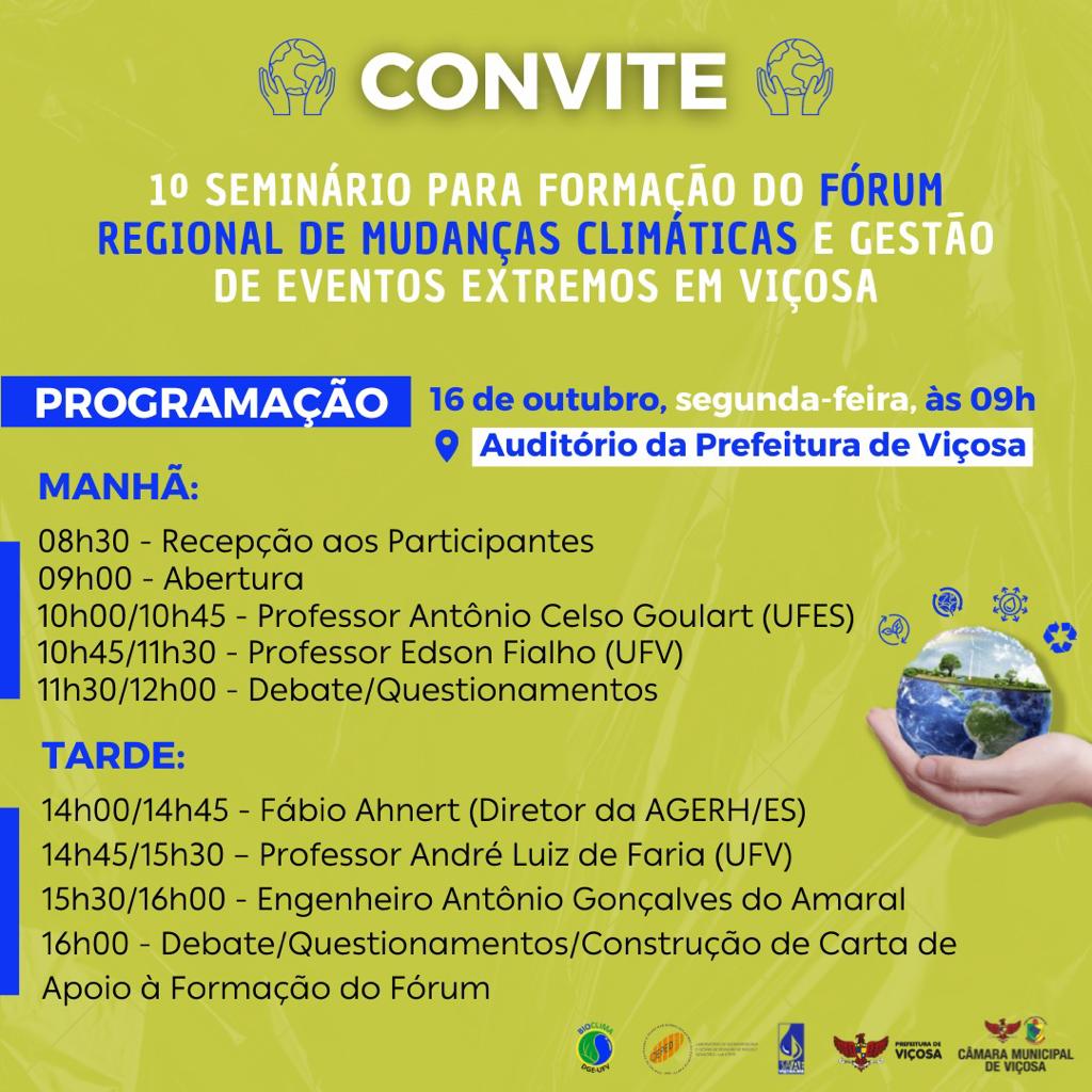 Fórum Regional de Mudanças Climática - programação do seminário de formação do fórum