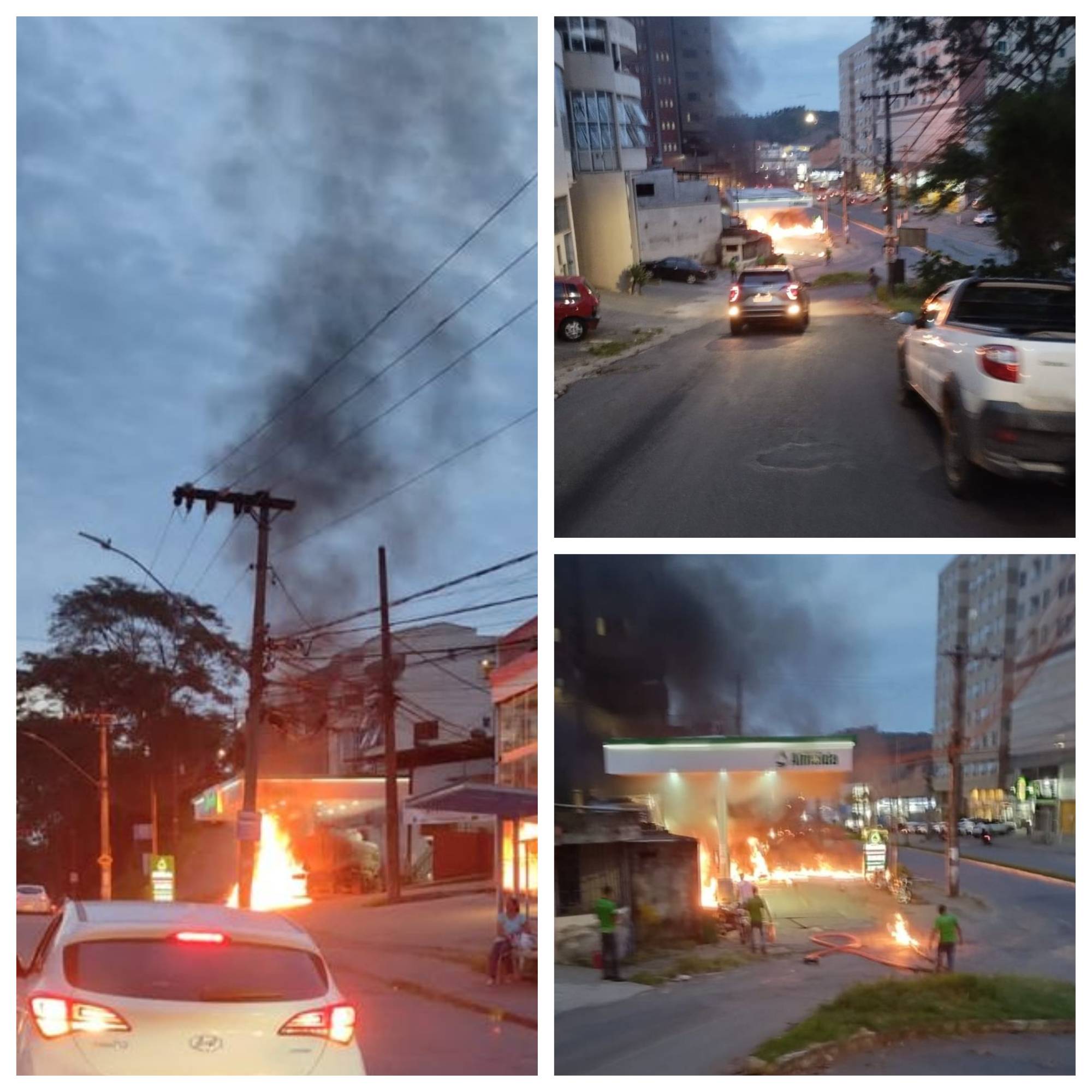 Caminhão tanque pega fogo em posto de combustível em Viçosa