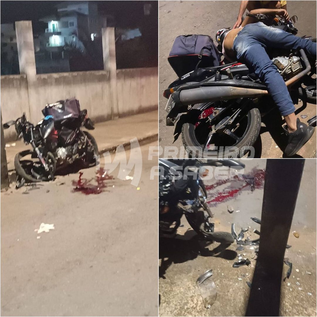 Motoboy fica gravemente ferido ao colidir moto em poste no Santa Clara, em Viçosa