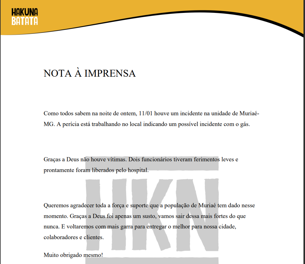 Explosão de restaurante em Muriaé: Hakuna emite nota oficial