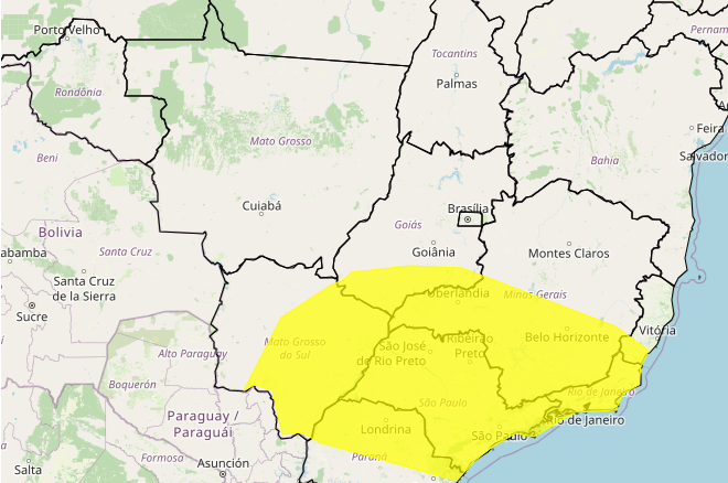 INMET emite alerta de chuvas intensas para região