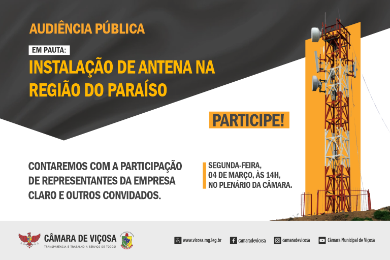 Audiência Pública sobre instalação de antena no Paraíso ocorre na próxima segunda (4)