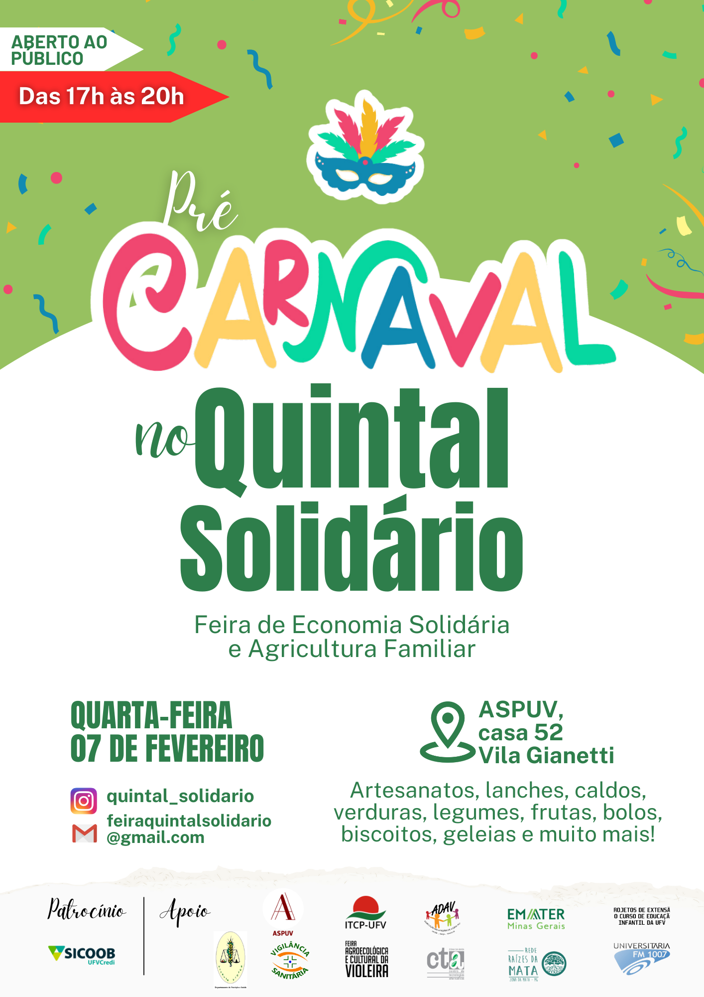 Quintal Solidário promove pré-carnaval nesta quarta, 7