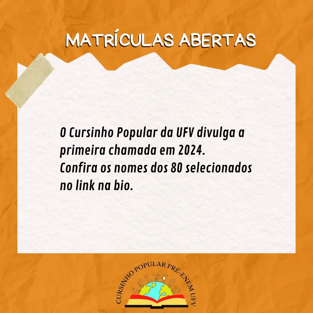 Cursinho Popular da UFV: Primeira chamada é divulgada