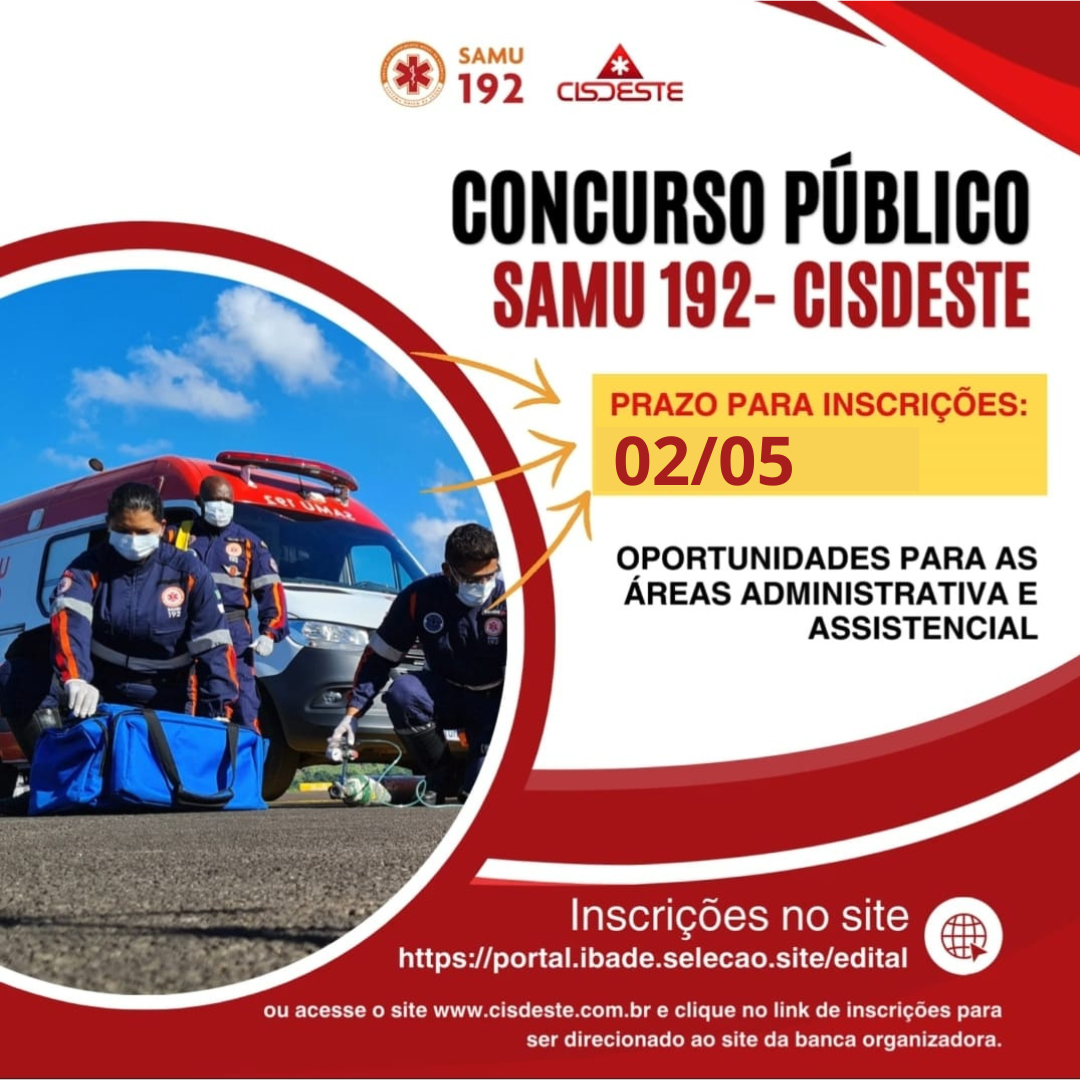 Prazo para inscrições de concurso público do SAMU 192 é prorrogado