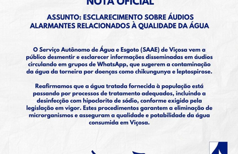 SAAE esclarece rumores falsos sobre qualidade da água