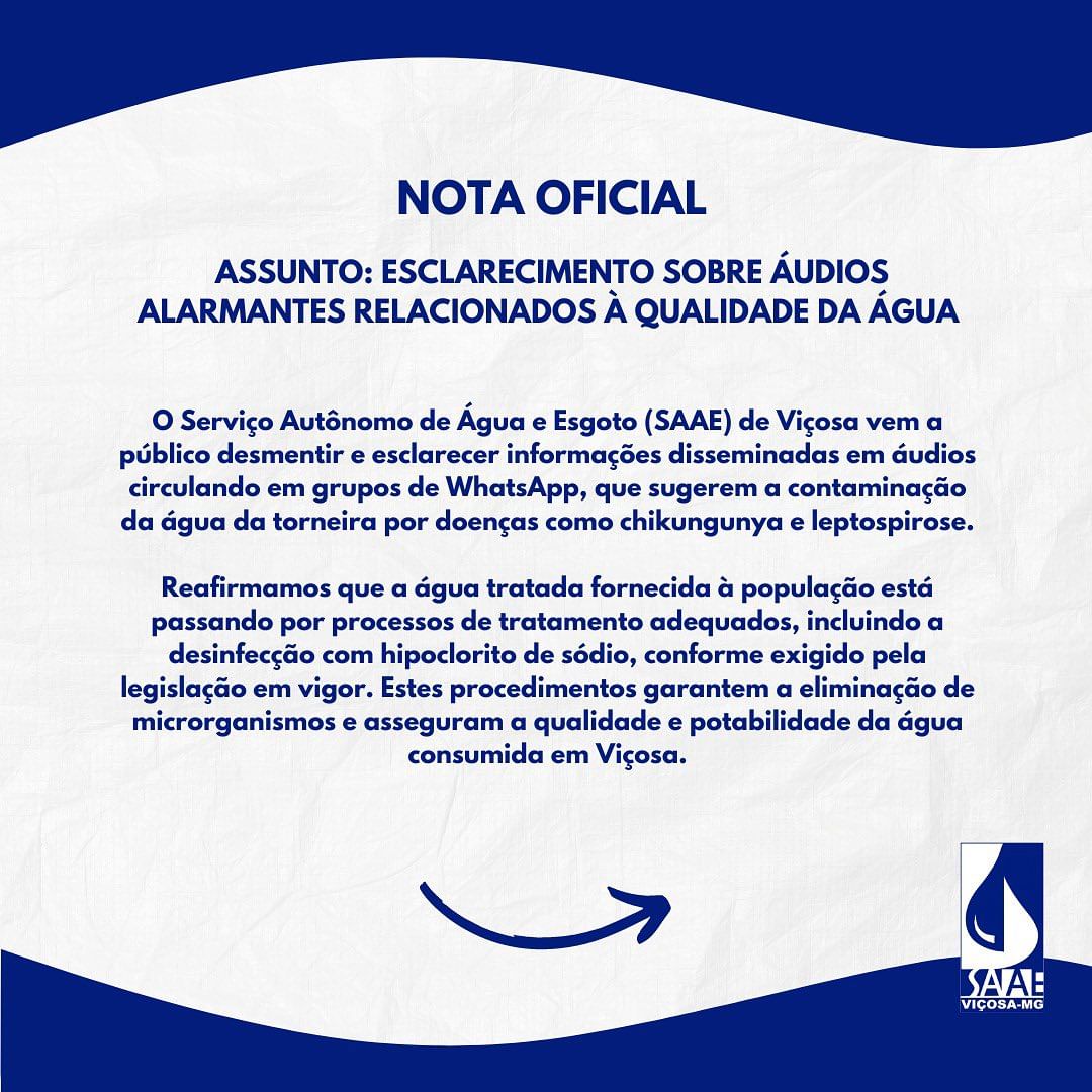 SAAE esclarece rumores falsos sobre qualidade da água