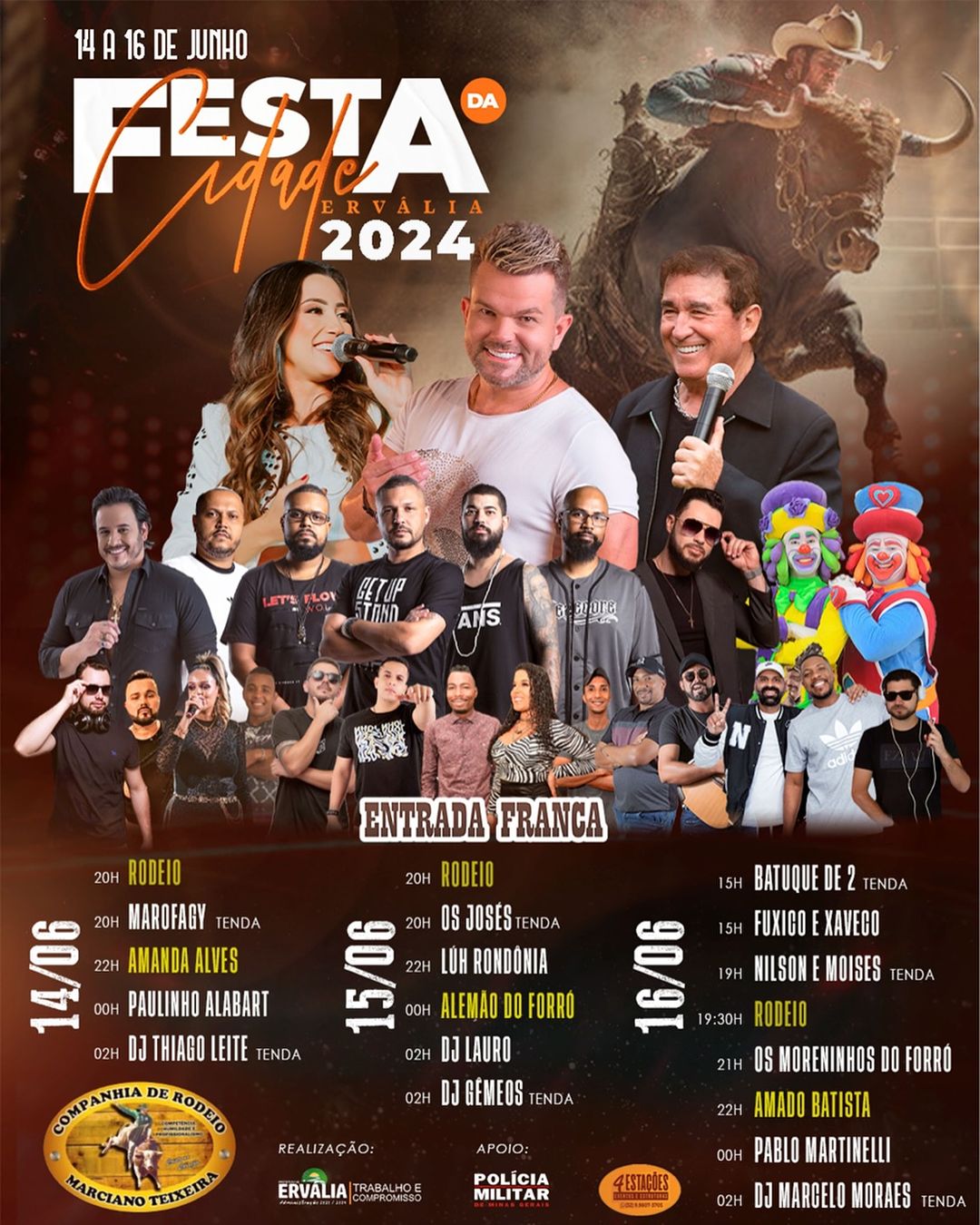 Amado Batista e Alemão do Forró são atrações da Festa da Cidade de Ervália