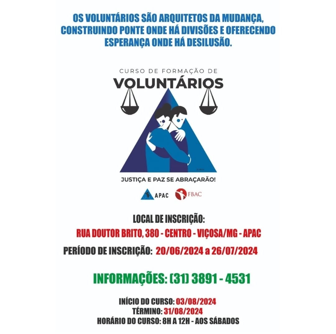 APAC abre curso para formação de voluntários