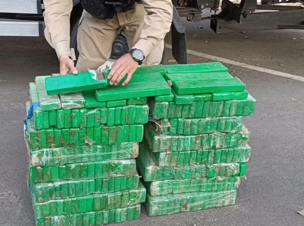 Polícia apreende mais de 200 barras de maconha após perseguição policial, em Ubá