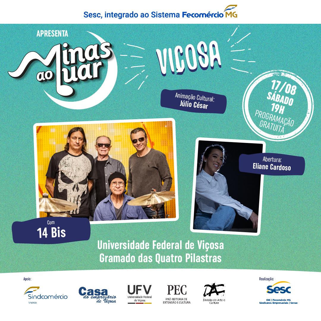 Minas ao Luar: 14 Bis e Eliane Cardoso em show gratuito em Viçosa