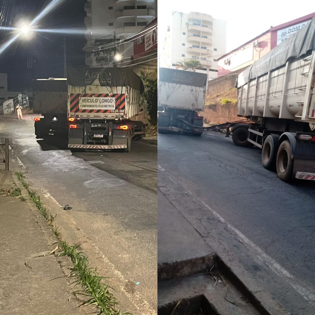 Viçosa: caminhão fica preso em ladeira por excesso de peso e pneu desgastado