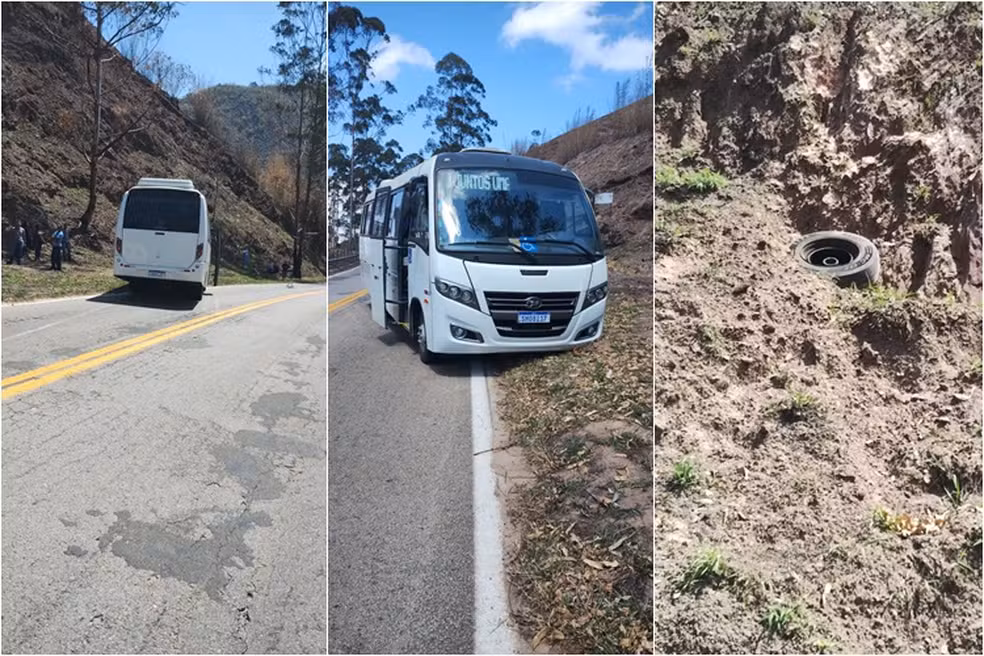 Roda de micro-ônibus com 16 passageiros se solta em descida de serra na MG-353