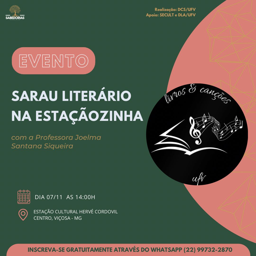 Nesta quinta-feira tem Sarau Literário na Estação Cultural Hervê Cordovil
