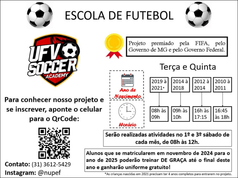 Projeto UFV Soccer Academy oferece vagas para crianças de Viçosa e região