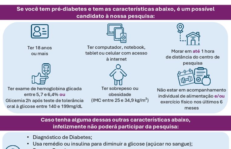 Abertas inscrições para projeto de acompanhamento de pessoas com risco de desenvolver diabetes