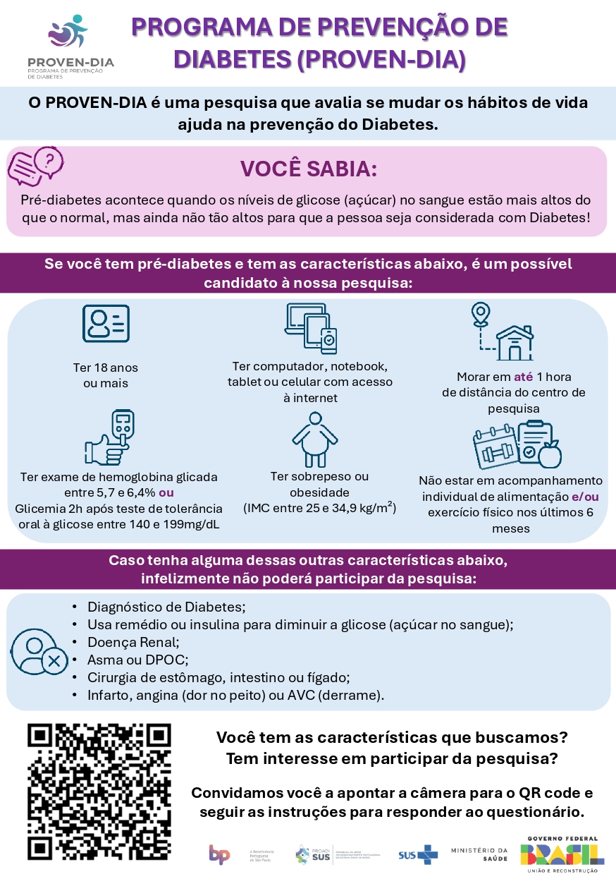 Abertas inscrições para projeto de acompanhamento de pessoas com risco de desenvolver diabetes