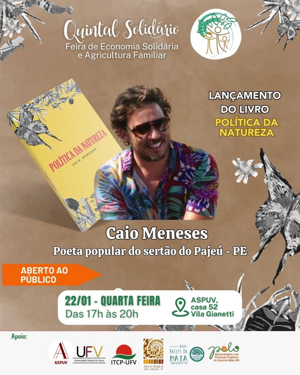 Escritor Caio Meneses lança livro de poesia e participa de roda de conversa na UFV