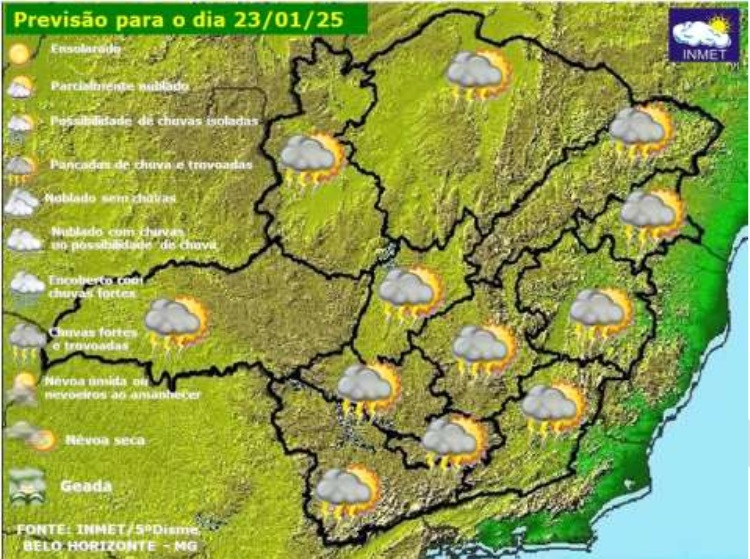 Previsão do tempo para Viçosa e região nesta quinta-feira, 23 de Janeiro