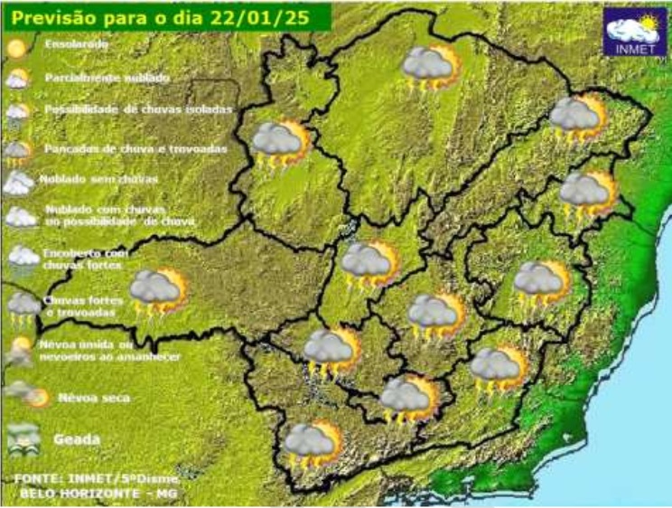 Previsão do tempo para Viçosa e região nesta quarta-feira (22)