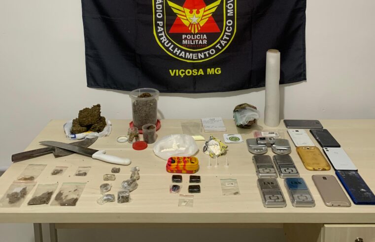 Polícia Militar prende suspeito e apreende drogas e materiais ilícitos em Viçosa