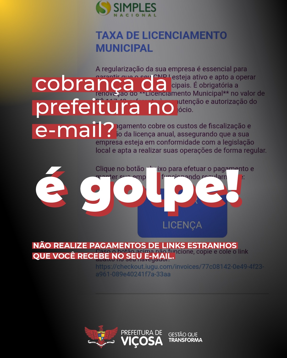 Prefeitura de Viçosa faz alerta sobre golpe de e-mail sobre irregularidades no alvará
