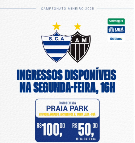 Ingressos para Aymorés x Atlético-MG começam a ser vendidos hoje em Ubá
