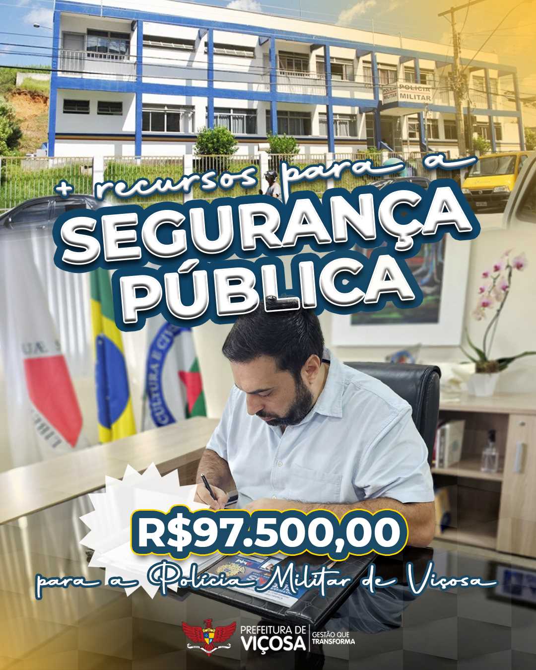 Prefeitura de Viçosa reforça segurança pública com novo repasse de R 97 mil para a Polícia Militar