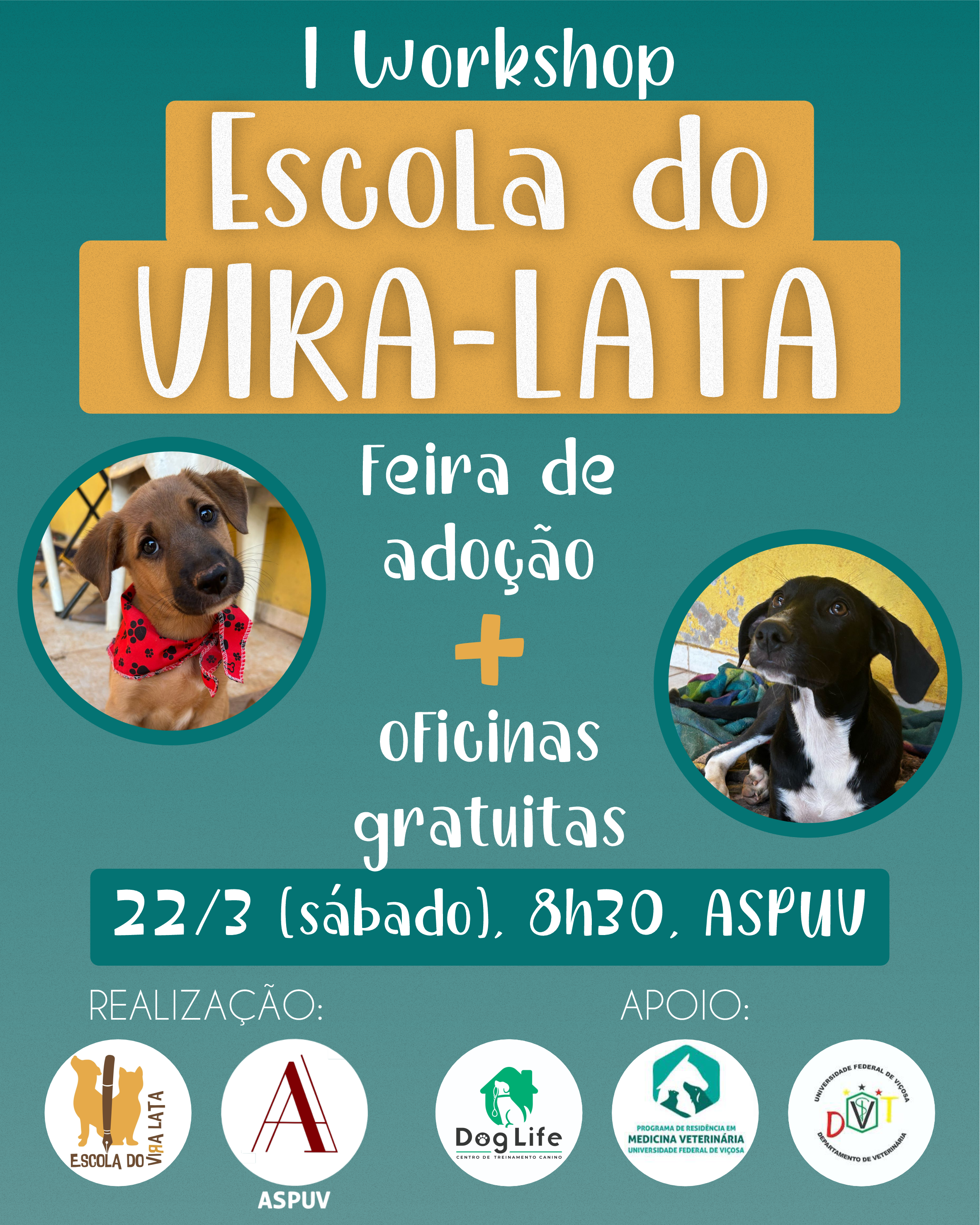 ASPUV recebe feira de adoção de animais resgatados e oficinas gratuitas neste sábado (22)