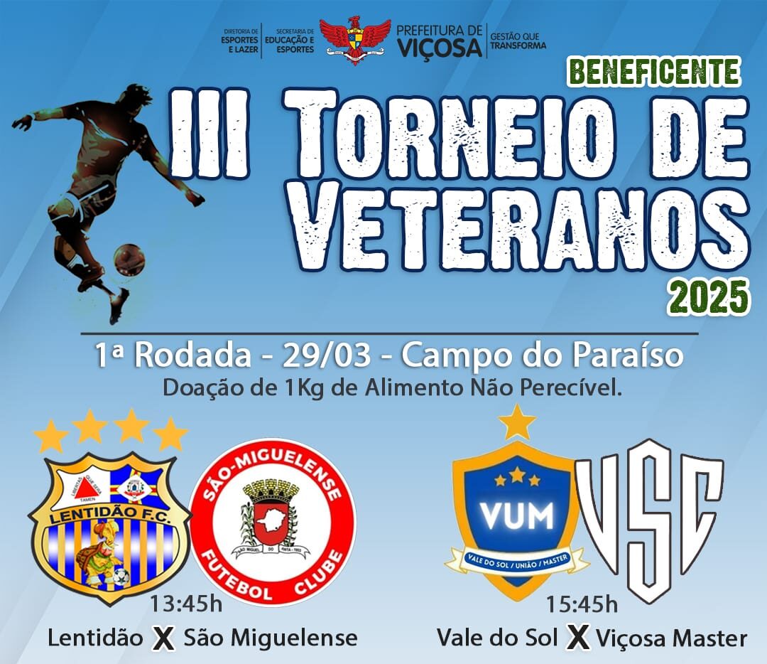 3º Torneio Beneficente de Veteranos começa neste sábado em Viçosa