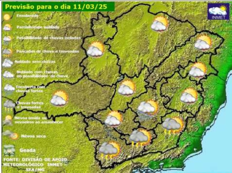 Previsão do tempo para Viçosa nesta terça-feira, 11 de março
