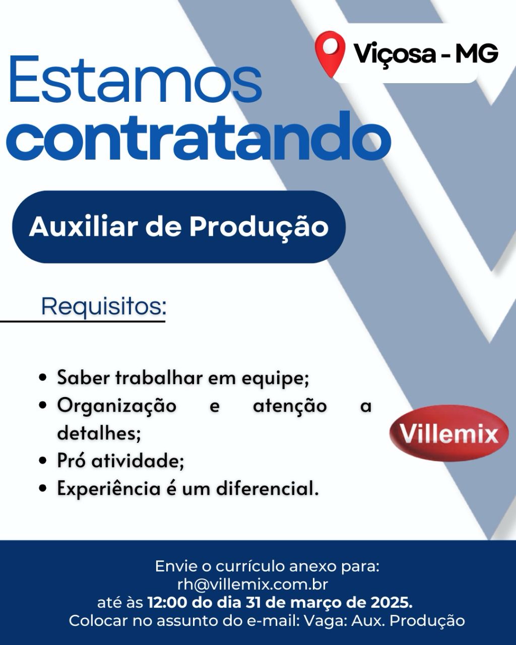 Empresa abre vaga para Auxiliar de Produção em Viçosa