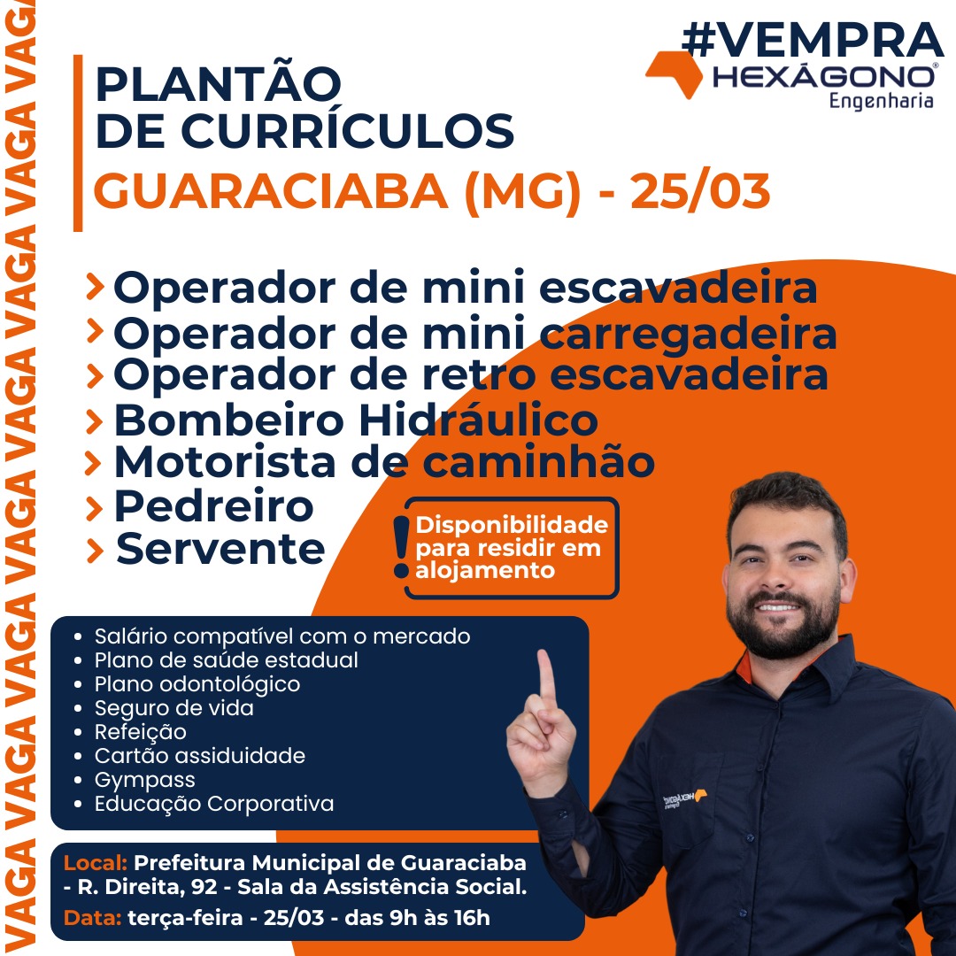 Empresa de engenharia recebe currículo em Guaraciaba