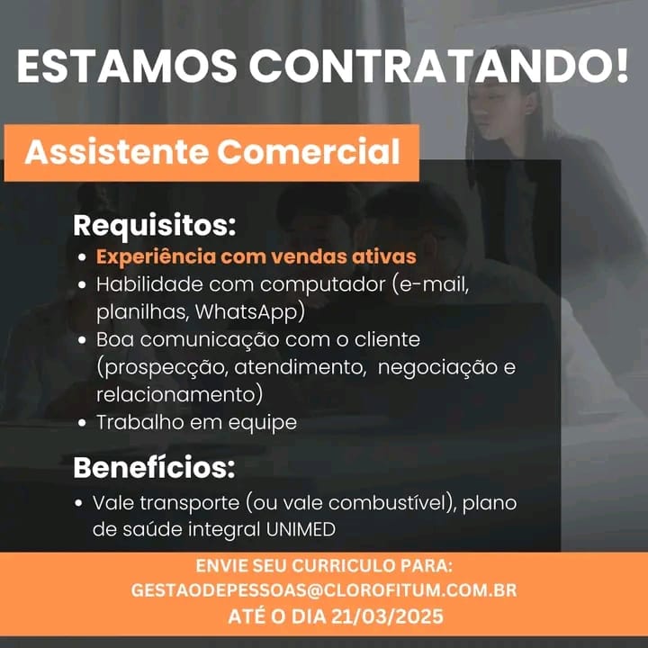 Empresa de Viçosa busca Assistente Comercial para vendas ativas