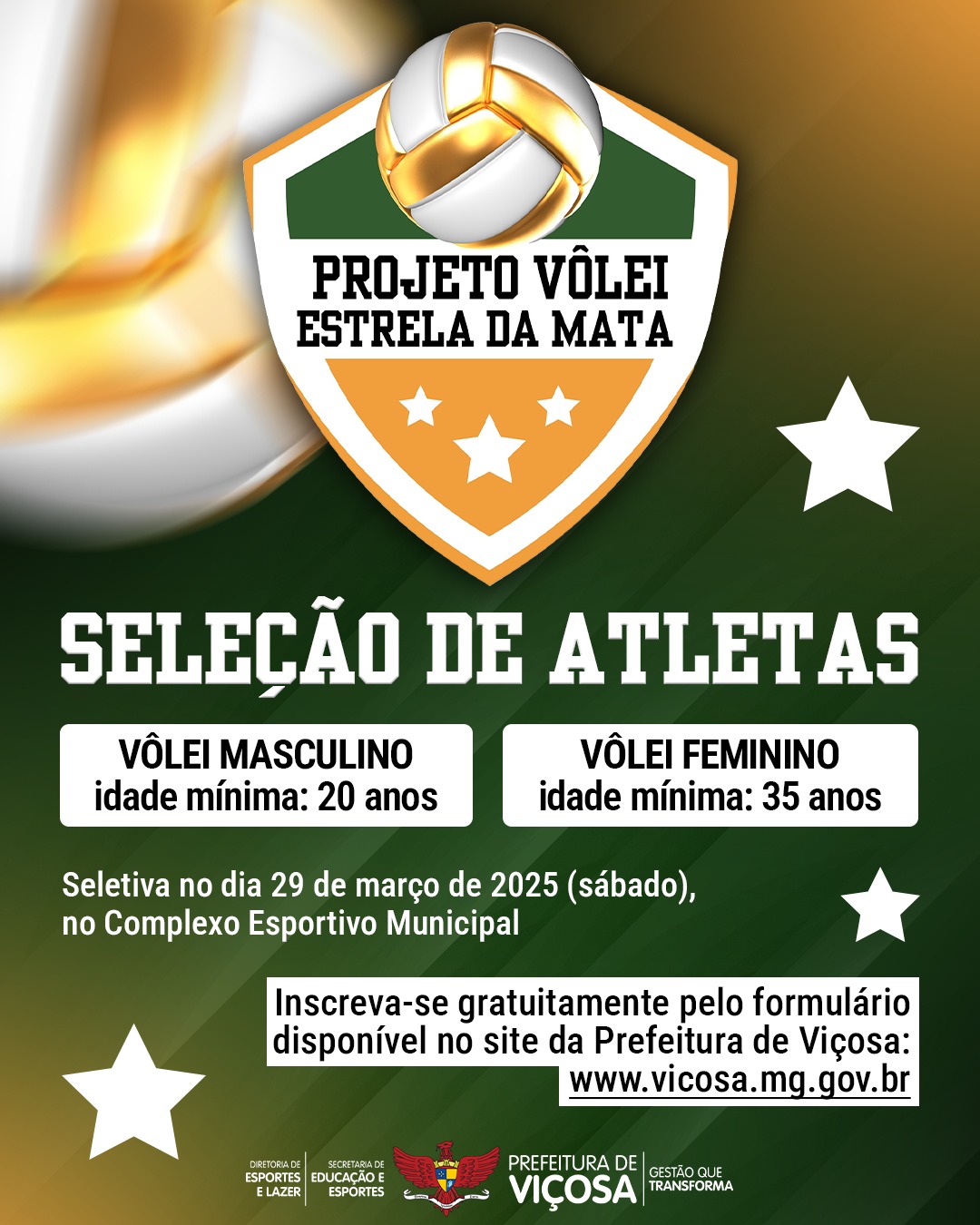 Inscrições abertas para o projeto Vôlei Estrela da Mata em Viçosa