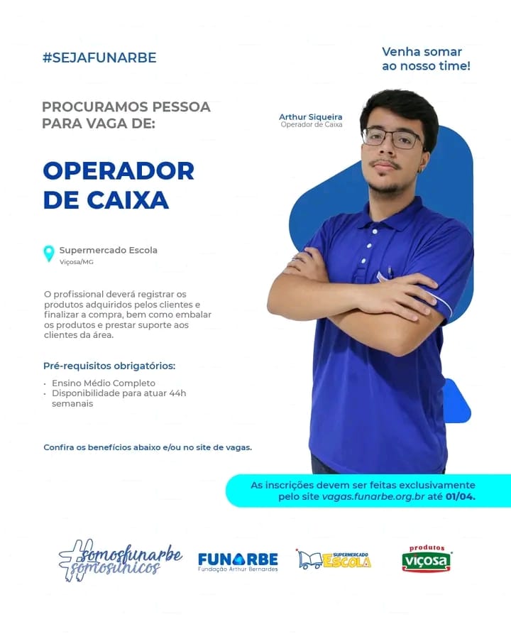 Supermercado em Viçosa abre vagas para Operador de Caixa