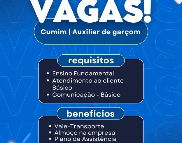 Restaurante contrata Cumim/Auxiliar de Garçon em Viçosa