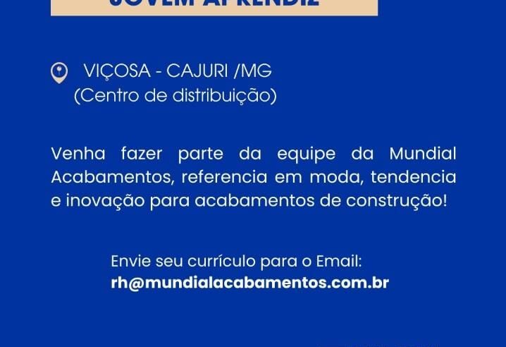 Empresa contrata Jovem Aprendiz em Cajuri