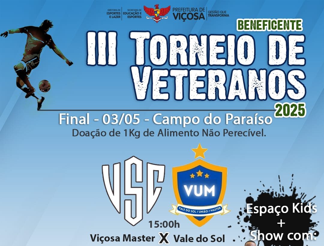 Final do 3º torneio de veteranos de Viçosa acontece no próximo sábado (3)