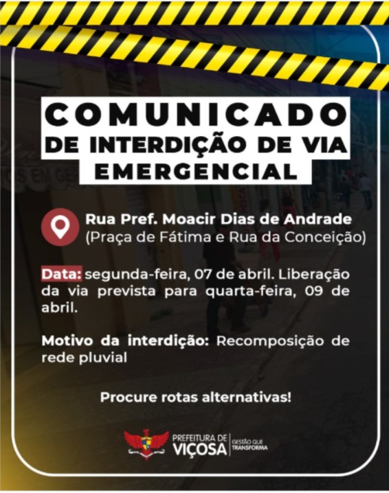 Comunicado de Intervenção de via emergencial em Viçosa
