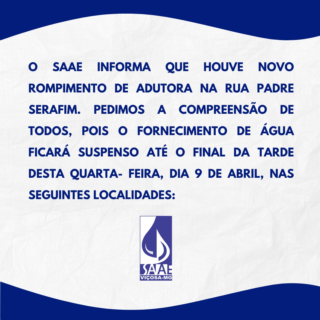 SAAE intensifica reparos após novo rompimento e prevê restabelecimento ainda hoje