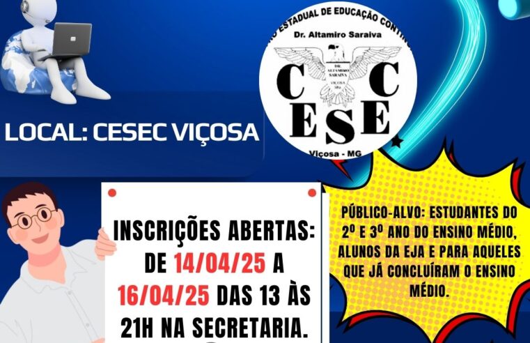 CESEC Viçosa abre inscrições para Curso Técnico gratuito em Informática