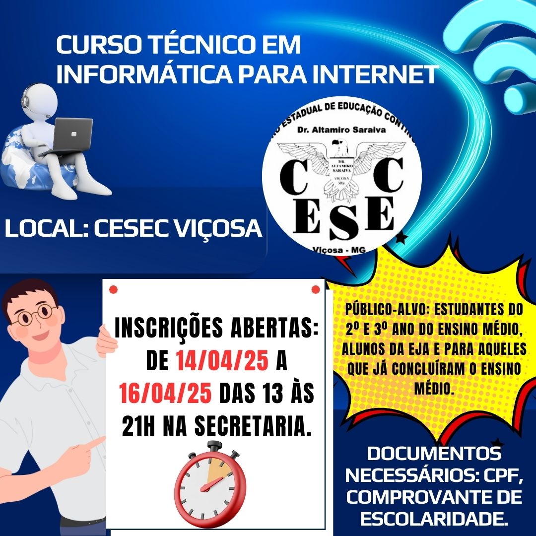 CESEC Viçosa abre inscrições para Curso Técnico gratuito em Informática