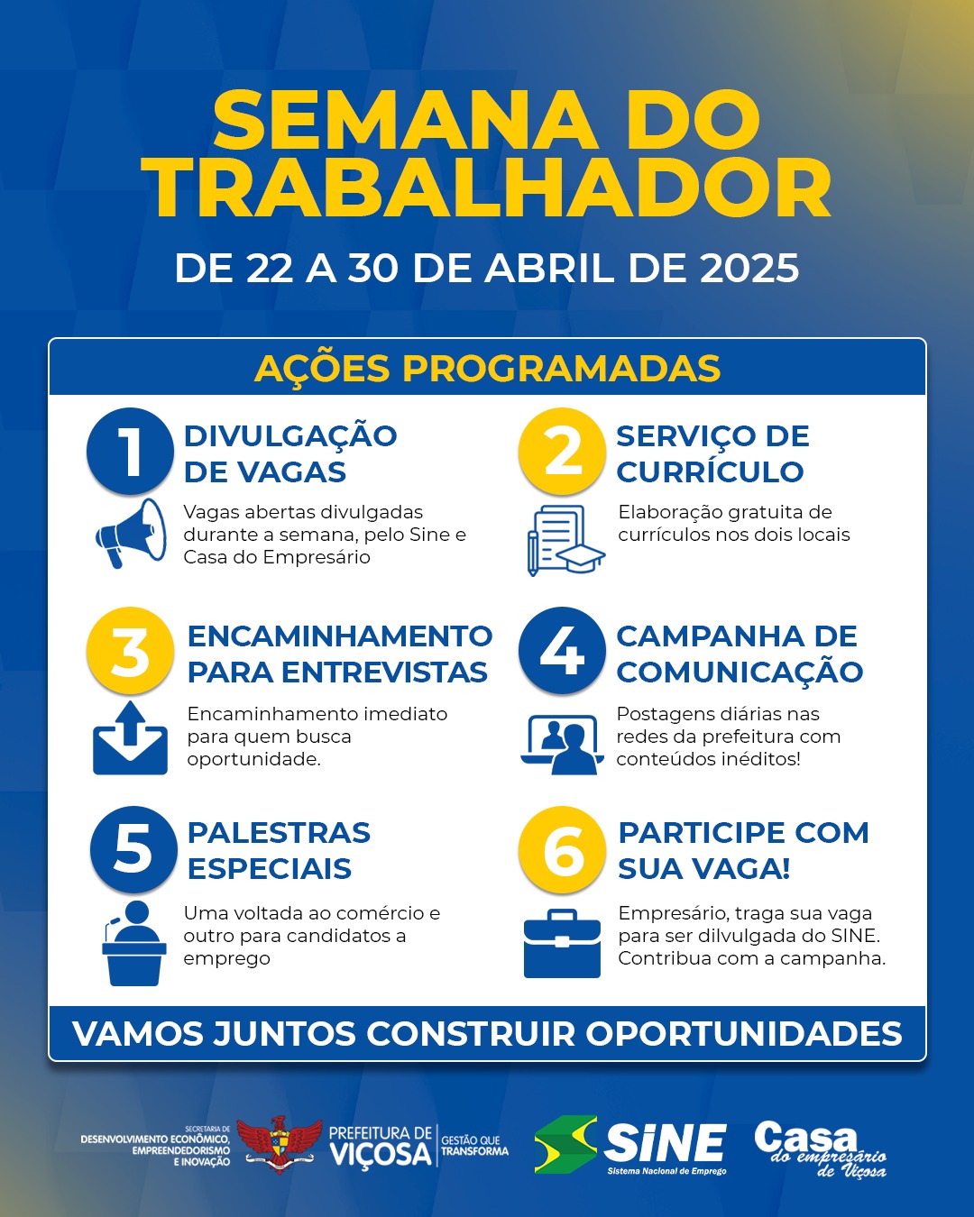 Sine Viçosa promove Semana do Emprego com vagas e serviços para trabalhadores