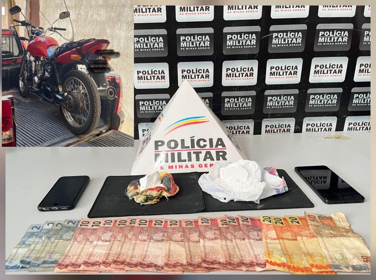 PM prende dois por tráfico de drogas e apreende cocaína e moto, em Oratórios