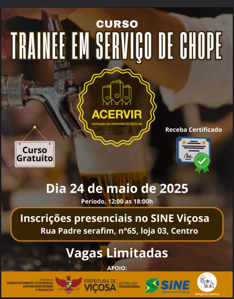 Qualificação em Viçosa: Inscrições para curso de Chope encerram sexta (23)