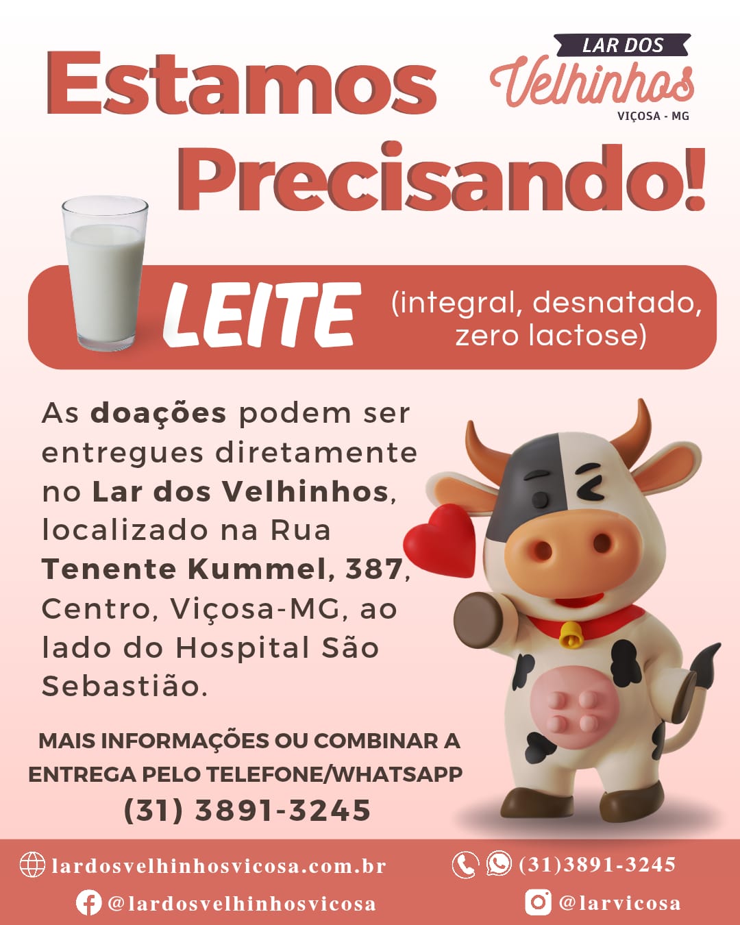 Lar dos Velhinhos de Viçosa lança campanha para arrecadação de leite