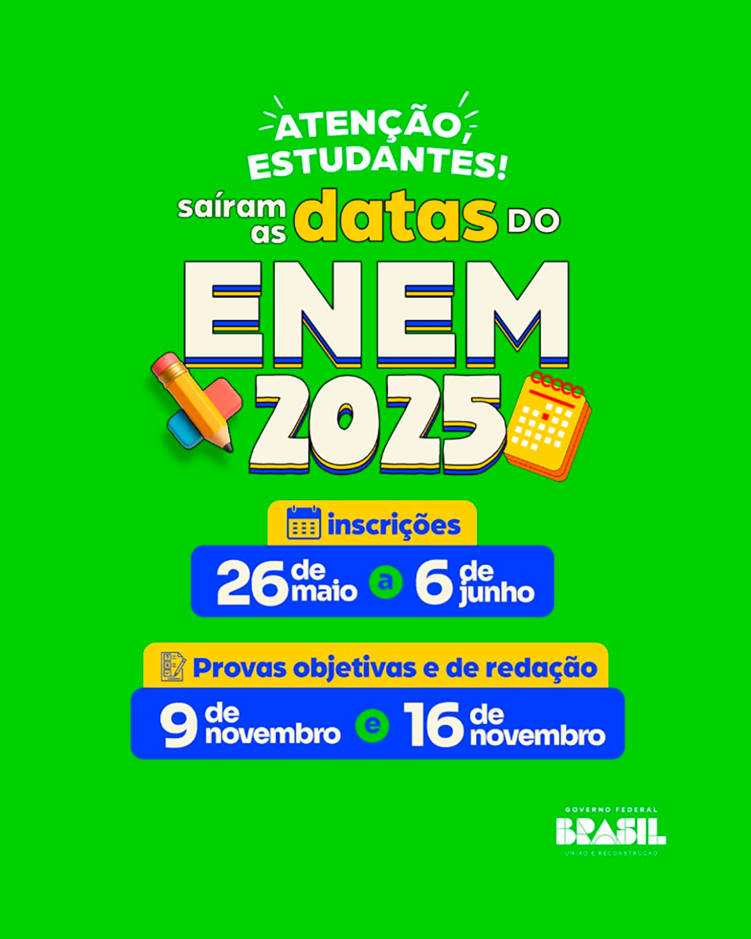 Enem 2025: Inscrições em maio e provas em novembro